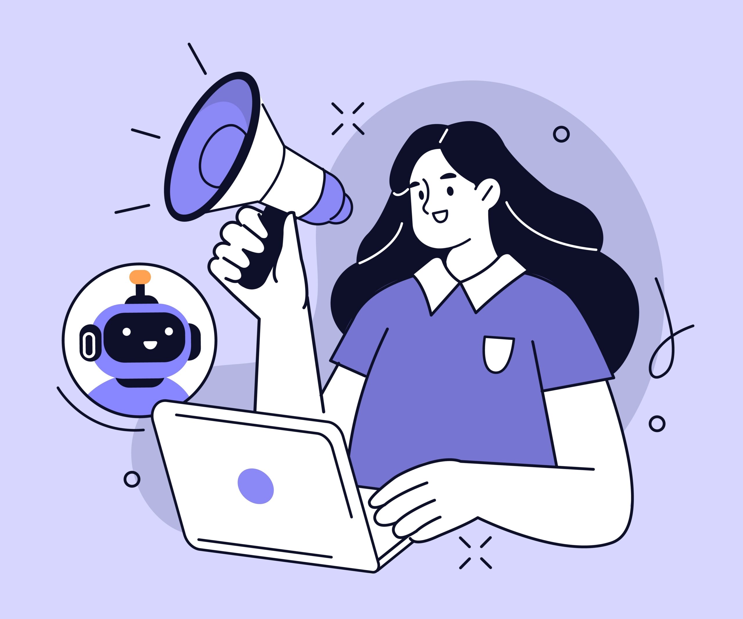 Woman,Hold,Megaphone,And,Use,Ai,Tools,,Algorithms,,Machine,Learning